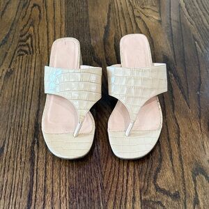 J. Crew Cream Croc-Embossed Thong Sandals with Pink Footbed